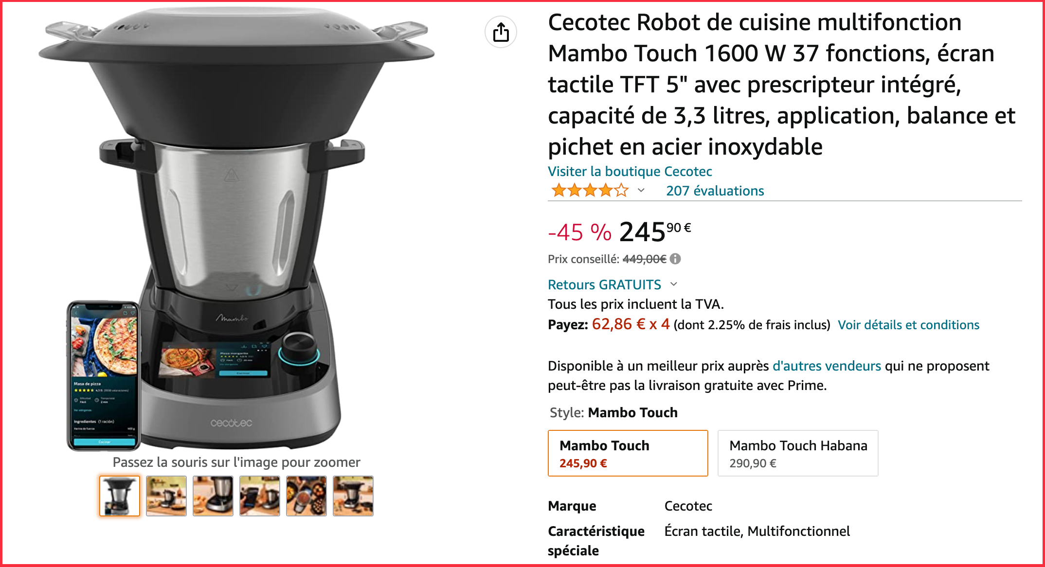 Super promotion Robot de cuisine Cecotec Mambo Touch